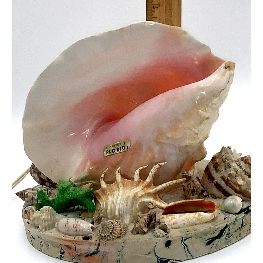 Vtg 50s Pink Conch Seashell Night Table Lamp Light Kitschy Tiki Florida Souvenir
